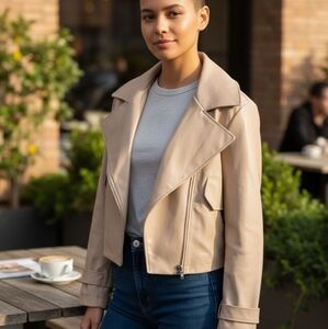 Radatee Women's Beige Leather Jacket